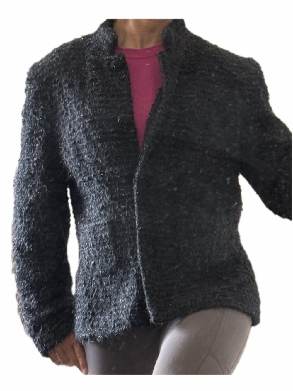 Black eyelash jacket Sara Campbell Sz 12 sparkle metallic feminine